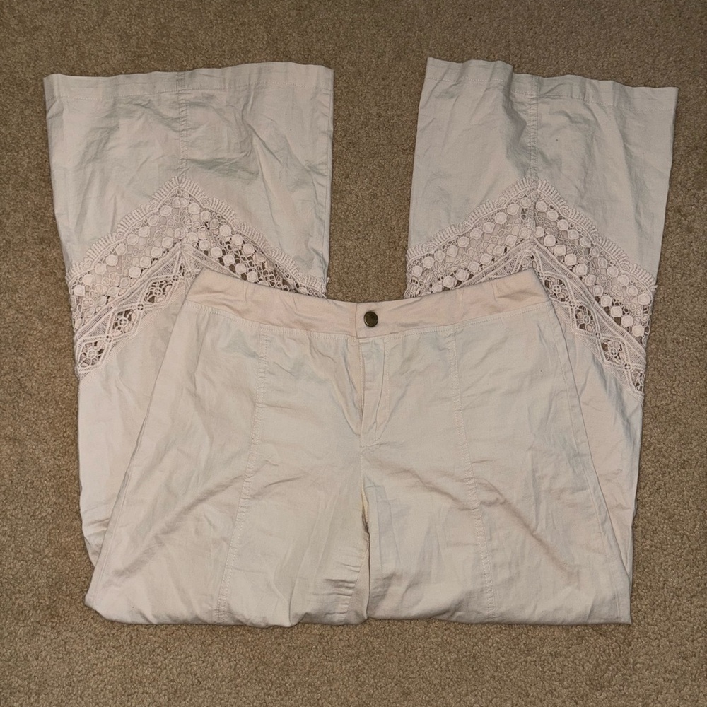 XCVI White Wide Leg Pants with Intricate Detailing